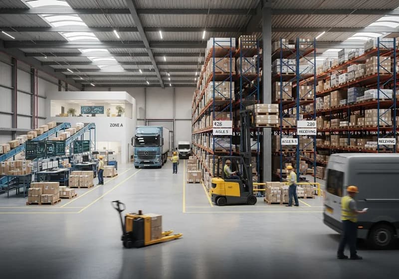 ترميز الأصول اللوجستية: مستودعات ومركبات وبنية تحتية - Illustration